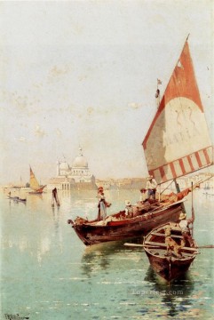 Sailboat In A Venetian Lagoon scenery Franz Richard Unterberger Oil Paintings